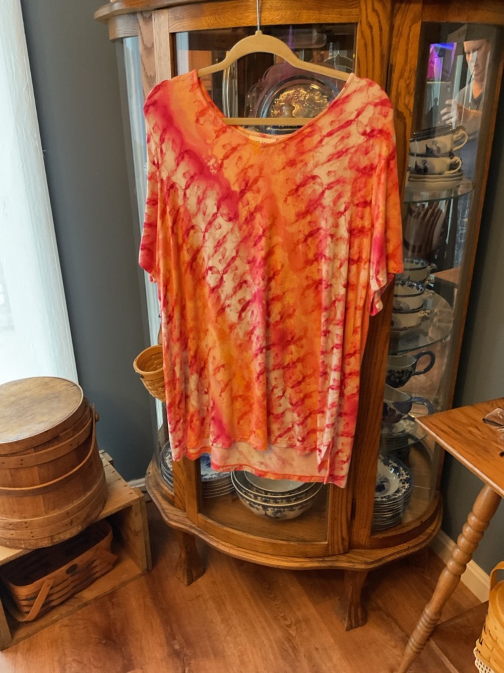 Susan Graver Pink & Orange Tie-Dye V-Neck Tunic 2x